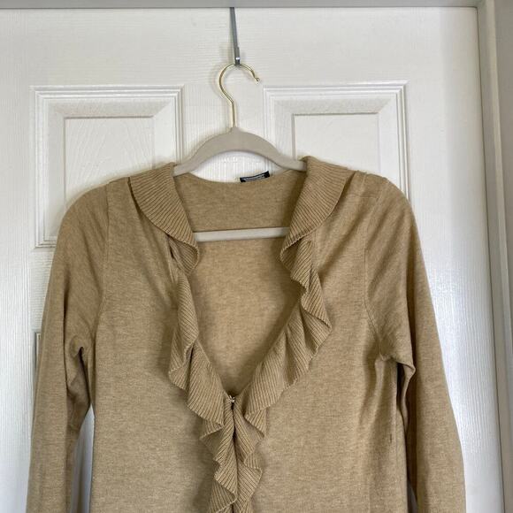 MAGASCHONI Cashmere Blend Ruffle Cardigan Tan Shabby Chic Size Small READ - Picture 3 of 6